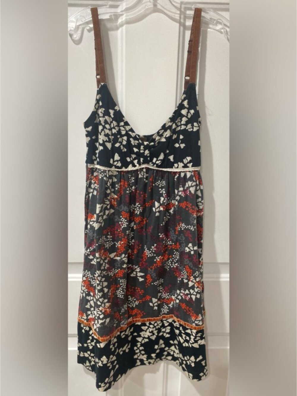 Black Dress with Cream Spots and Red Floral Accents